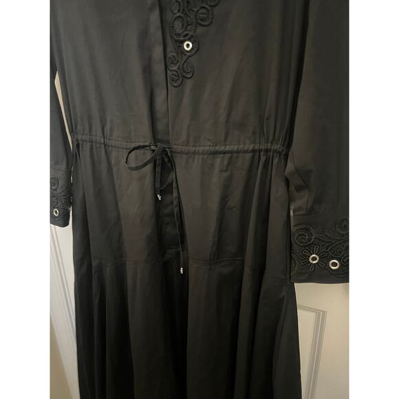 Chico's Whimsigoth Poplin Lace Grommet Midi Dress Black Sz 6 asymmetrical Witchy - Picture 9 of 11